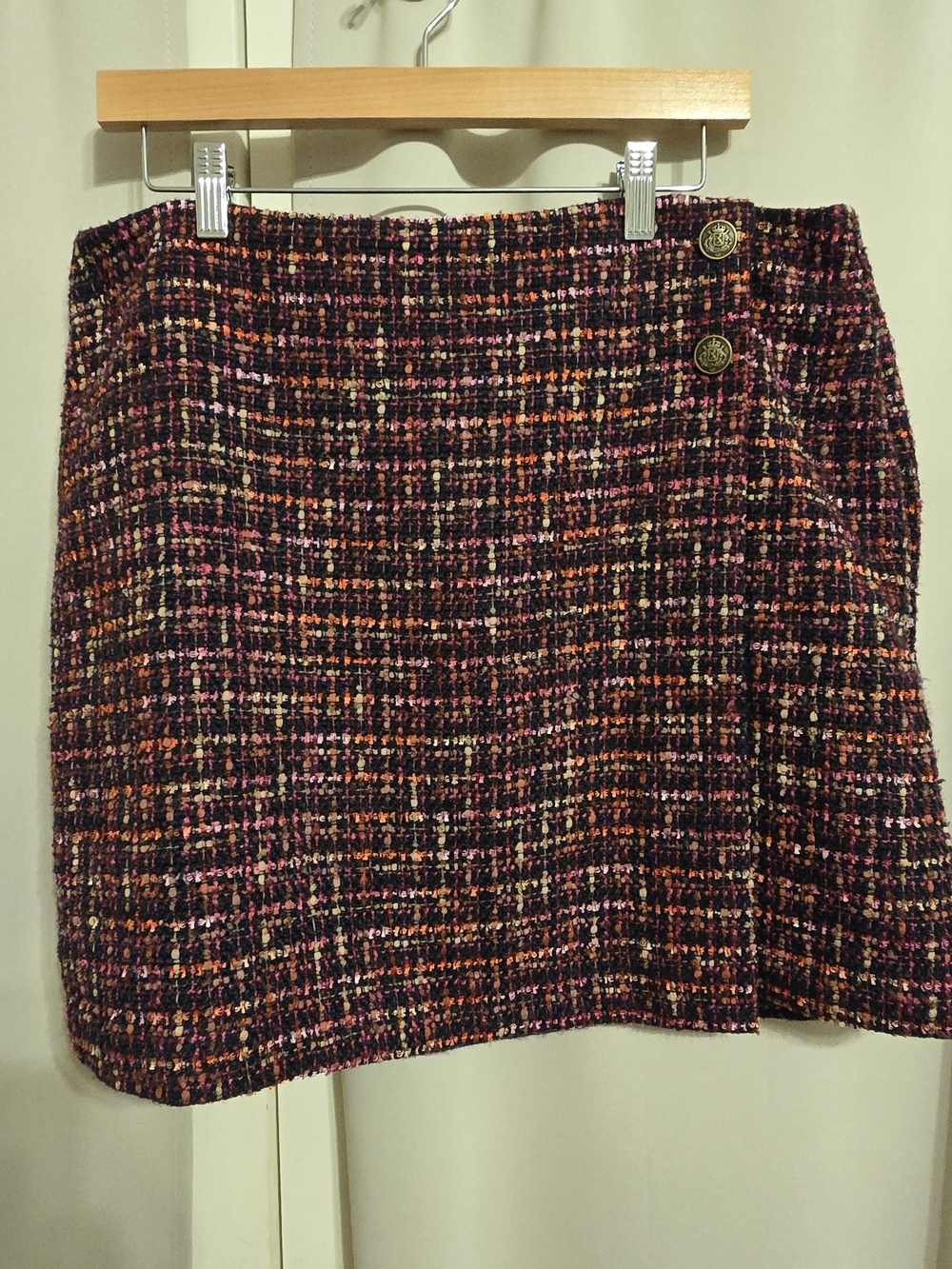 LOFT Multicolor Tweed Mini Skirt with Gold Buttons - Size 14